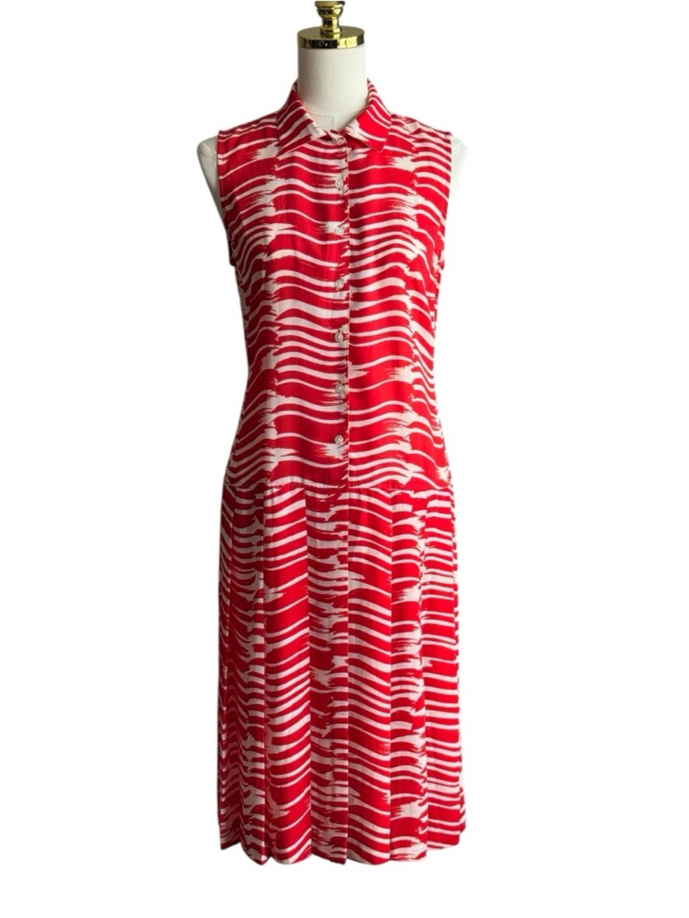 CAbi 281 Brushstroke Sleeveless Drop Waist Button-Front Midi Dress Size Small